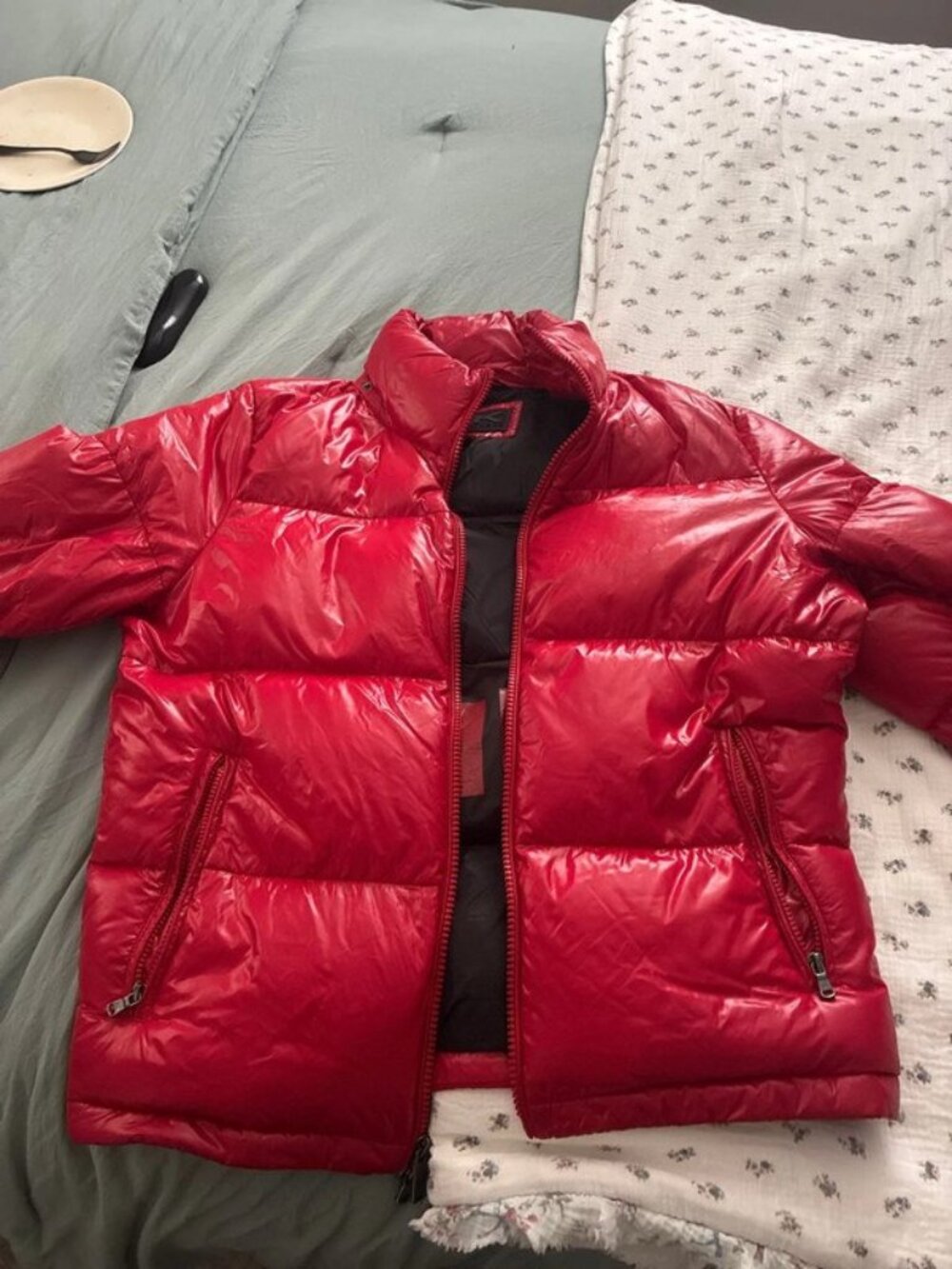 Red Puffer Jacket Men's Winter Coat Full Zip